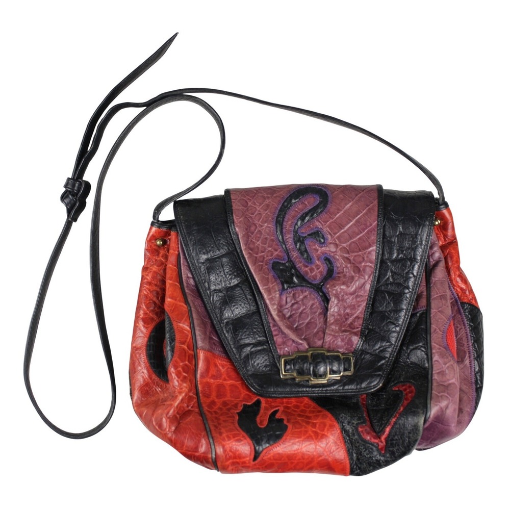 Vintage Sharif Leather Patchwork Shoulder Bag Multicolor Abstract Art Wear 90s